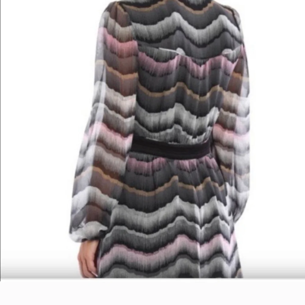 Multi- colored silk overlay printed v-neck dress - Picture 2 of 11